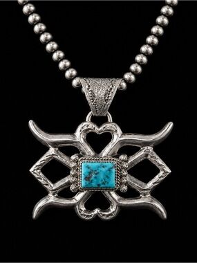 Silver Turquoise Statement Pendant only - SIGNED HB Native American